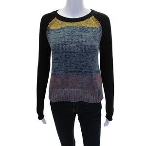 Tess Giberson Womens Cotton Crew Neck Color Block Sweater Top Multicolor Size XS